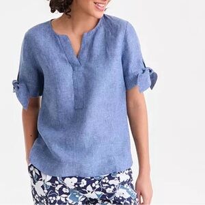 Charter Club Blue linen Blouse with Bow Sleeves